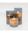 LED kaarsen in rookglas Ø7,5cm, 3 st, bewegende vlam