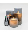LED kaarsen in rookglas Ø7,5cm, 3 st, bewegende vlam