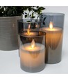 LED Kaarsenset in rookglas Ø7,5cm, 3 stuks - Incl. afstandsbediening en timer, 10/12,5/15cm, echte was