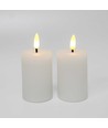 LED Blokkaarsen, 2 stuks, vlam effect, wit - 7,5 cm hoog, Ø5 cm, werkt met afstandsbediening, echte was