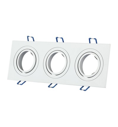 3-gats vierkante inbouwspot voor 3x GU10 - Wit, aluminium, IP20 binnen, gat: 235x75mm, afm: 255x91mm