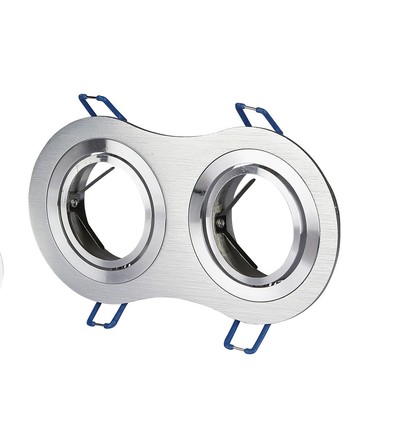 Dubbele GU10 inbouwspot - Rond, geborsteld aluminium, kantelbaar, zonder lichtbron