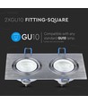 Dubbele GU10 inbouwspot, vierkant - Aluminium brush, IP20 binnen, gat: 155 x 75 mm