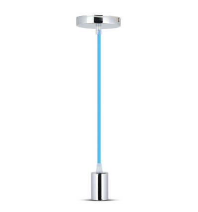 E27 pendelophanging in chroom met lichtblauwe kabel - Ø3,6cm, cilindervormig, metaal, zonder lichtbron