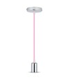 Chrome pendelophanging met roze kabel - E27 fitting, metalen cup, zonder lichtbron