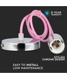 Chrome pendelophanging met roze kabel - E27 fitting, metalen cup, zonder lichtbron