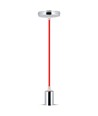 E27 pendelophanging in chroom met rood snoer - Cylinder, Ø3,6 cm, zonder lichtbron