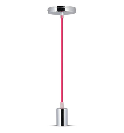 E27 hanglampophanging in chroom met rood snoer - 1m, metalen fitting