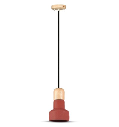 Ø12,5cm pendellamp van beton en hout - Rood, E27 fitting, modern design