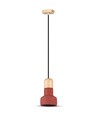 Ø12,5cm pendellamp van beton en hout - Rood, E27 fitting, modern design