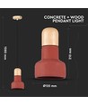 Ø12,5cm pendellamp van beton en hout - Rood, E27 fitting, modern design