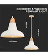 Ø29cm pendellamp van beton en hout - E27 fitting, 1m snoer, IP20 binnen