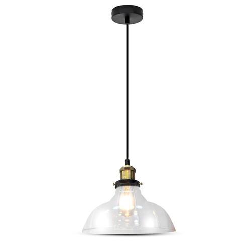 Ø24,5cm E27 glazen pendellamp - Transparant, max 60W, 110cm hoogte, metalen basis