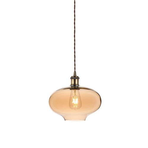 Ø26cm Glazen pendellamp, E27 - Amber, 115cm hoogte, zonder lichtbron