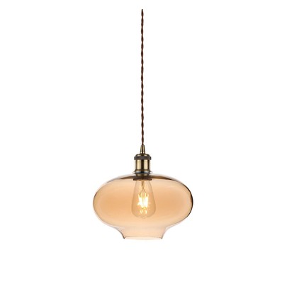 Ø26cm Glazen pendellamp, E27 - Amber, 115cm hoogte, zonder lichtbron