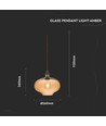 Ø26cm Glazen pendellamp, E27 - Amber, 115cm hoogte, zonder lichtbron
