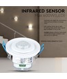 PIR plafondsensor met beweegbare kop, instelbaar - 360 graden, max 400W LED, wit