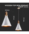 E27 pendellamp in wit met houten top - Max 60W, ijzer, zonder lichtbron