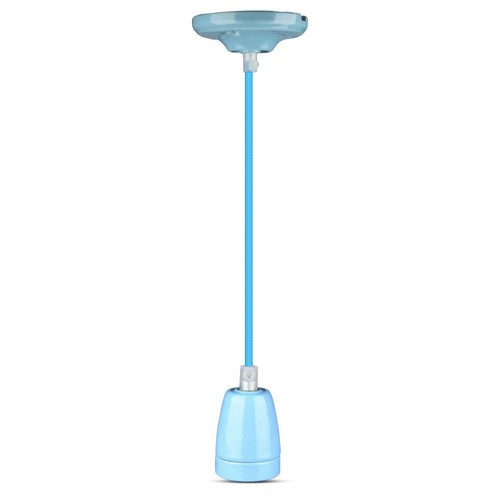 E27 porseleinen fittingset, blauw - Max 60W, Ø10,5cm, incl. snoer, pendelophanging