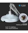 E27 porseleinen fitting met snoer - Grijs, pendelophanging, max 60W