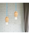 E27 houten pendelophanging met blauw snoer - Max 60W, elegant design, zonder lichtbron