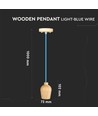 E27 houten pendelophanging met blauw snoer - Max 60W, elegant design, zonder lichtbron