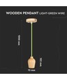 E27 pendel in walnoothout met groen stoffen snoer - Ø7,3cm, 1 meter kabel, mooi design