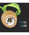 E27 pendel in walnoothout met groen stoffen snoer - Ø7,3cm, 1 meter kabel, mooi design