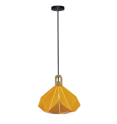 Pastel Wooden Prism hanglamp, geel - E27 fitting, 320x270mm, max 60W, 5 jaar garantie