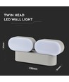 12W dubbele roteerbare wandlamp - IP65 buiten, 2 koppen, grijs, 3000K, 1320lm