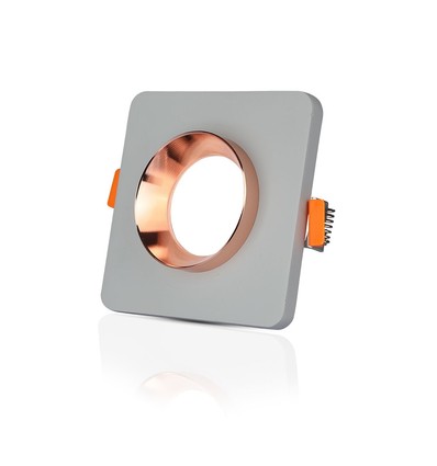 Vierkante GU10 inbouwspot van gips - Grijs beton met mat roségouden ring, IP20 binnen, zonder lichtbron