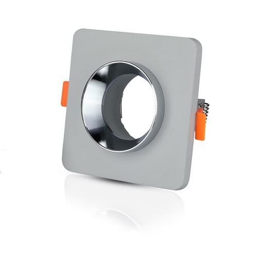 Vierkante inbouwspot van gips met chromen ring - Voor GU10 / GU5.3, grijs, 2 jaar garantie