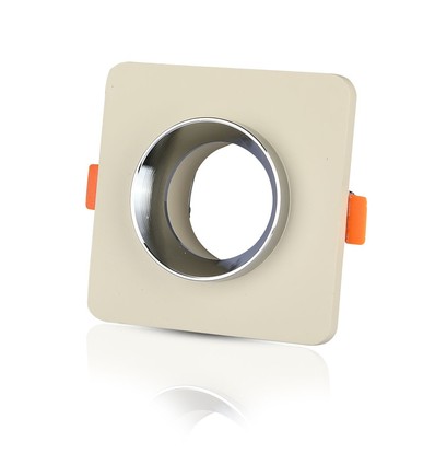 GU10 inbouwspot van beton - Vierkant, off-white/chroom, gat: Ø8cm, zonder lichtbron