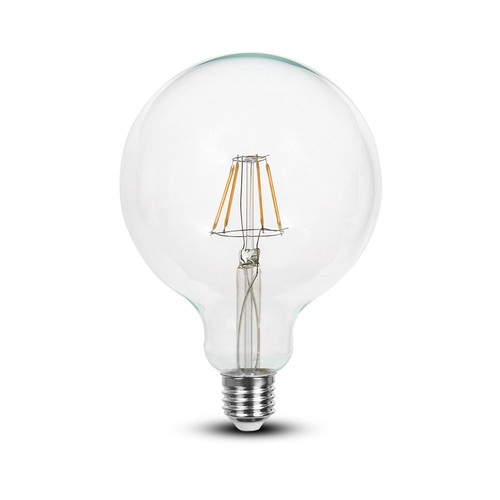 E27 6W LED filament lamp - G125, 806lm, 6400K, helder glas, 300°