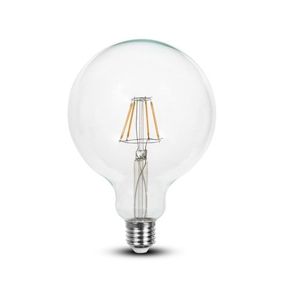 E27 6W LED filament lamp - G125, 806lm, 6400K, helder glas, 300°