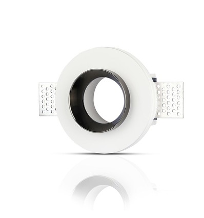 GU10 inbouwspot in gips - Rond, wit/chroom, Ø10cm, IP20, zonder lichtbron