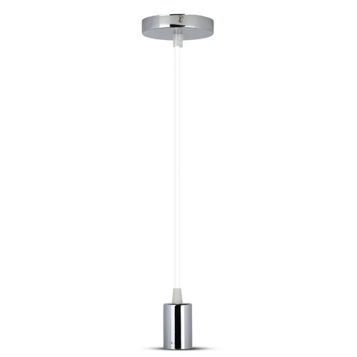 V-Tac lampfitting - Chroom metaal, witte kabel, E27
