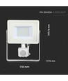 30W LED breedstraler met sensor, Samsung LED - IP65, wit, 3000K