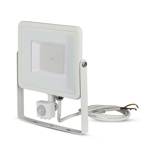 50W LED breedstraler met sensor - IP65, 4000lm, warm wit, PIR bewegingssensor, witte rand