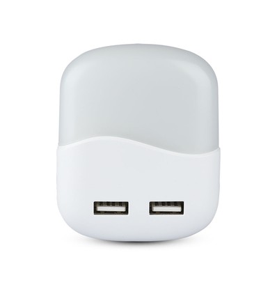 V-tac Nachtlamp met USB - Automatische inschakeling bij duisternis, Samsung chip, 0,45W, 3000K, vierkant