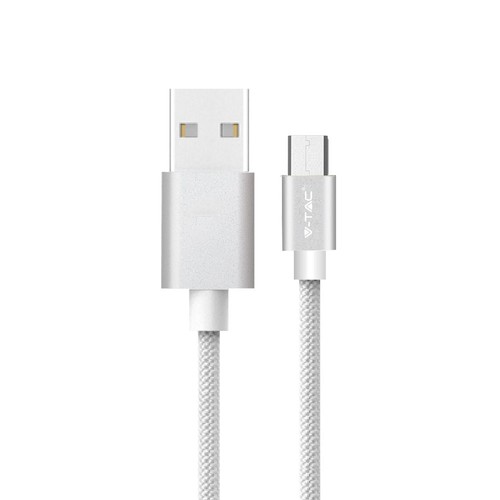 1m Micro USB Kabel - Gevlochten Nylon, Zilver, Platinum Serie