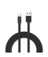 MicroUSB-kabel 1m zwart - Katoenen stof, MicroUSB naar USB-A