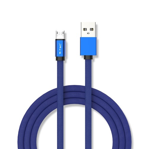 1m Micro USB kabel, 2.4A - Blauw, Ruby Series, katoen gevlochten, snelladen