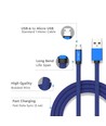 1m Micro USB kabel, 2.4A - Blauw, Ruby Series, katoen gevlochten, snelladen