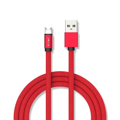 MicroUSB-kabel 1m rood - Katoenen stof, MicroUSB naar USB-A