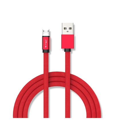 MicroUSB-kabel 1m rood - Katoenen stof, MicroUSB naar USB-A