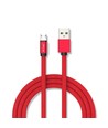 MicroUSB-kabel 1m rood - Katoenen stof, MicroUSB naar USB-A