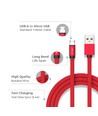 MicroUSB-kabel 1m rood - Katoenen stof, MicroUSB naar USB-A