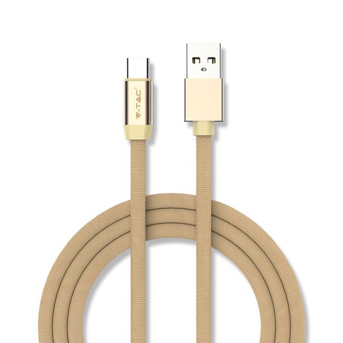 1m Type-C USB kabel in goud - Ruby Series, katoen gevlochten, USB-C naar USB-A
