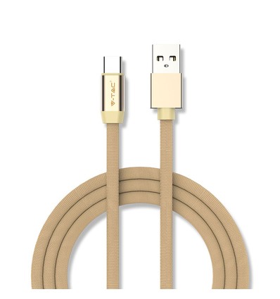 1m Type-C USB kabel in goud - Ruby Series, katoen gevlochten, USB-C naar USB-A
